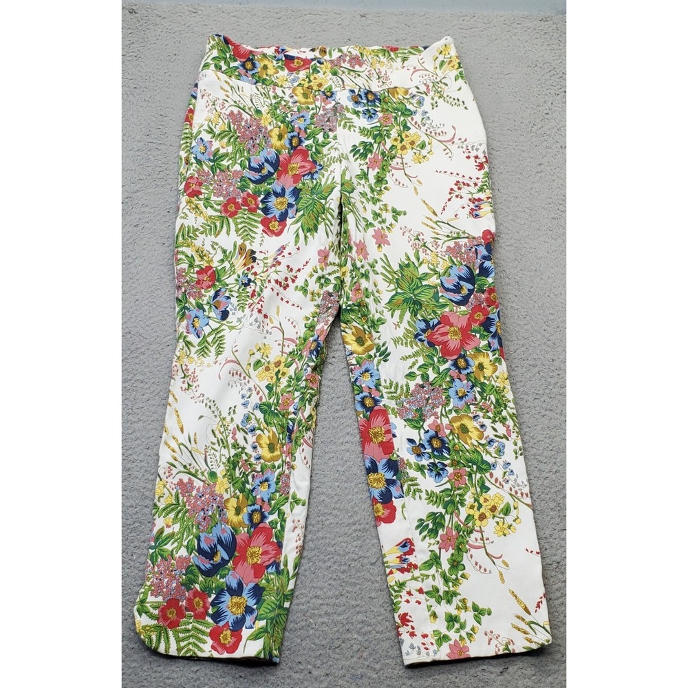 UP! Pants‎ Womens 10 Multi Floral Comfort Stretch Lightweight Ankle Slit Pull On